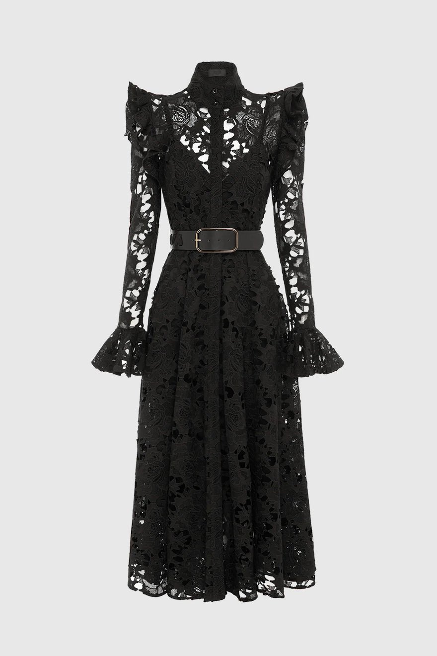 Leo Lin Aliyah Lace Butterfly Sleeve Midi Dress - Ebony photo 3