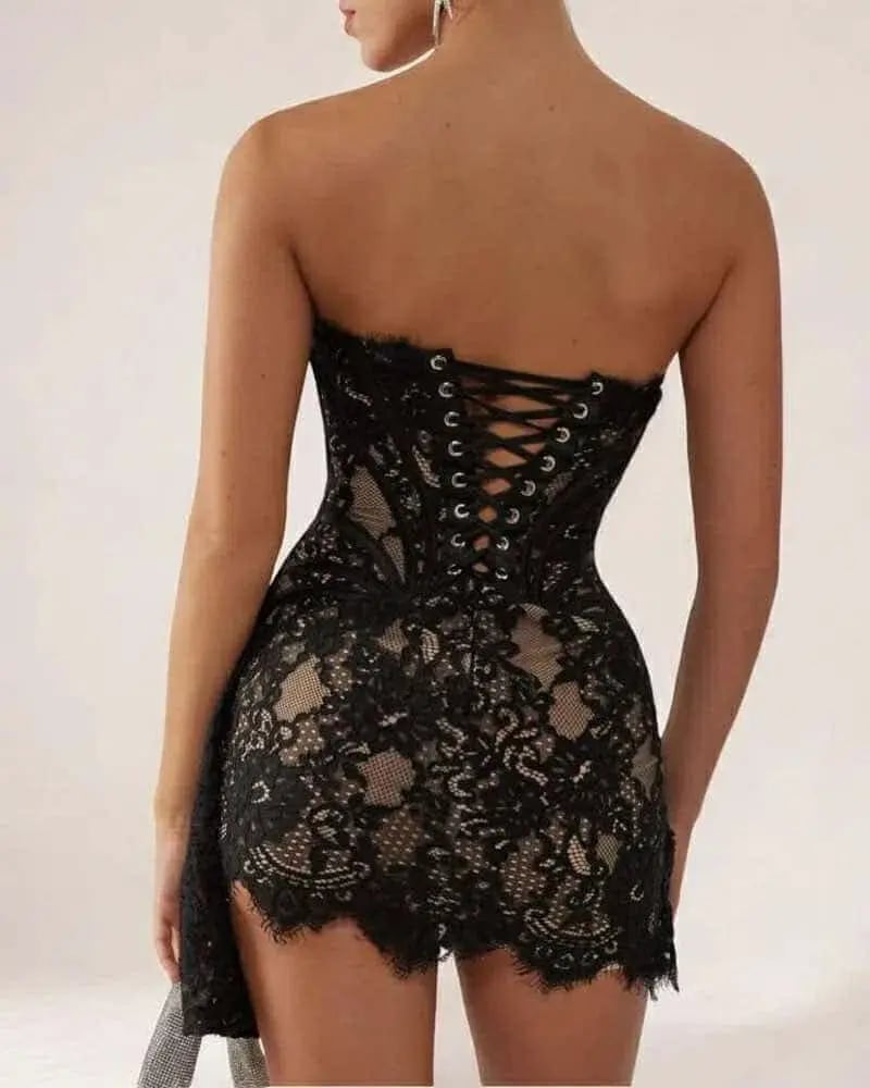 Heiress Beverly Hills Lace Corset Draped Mini Dress Black Size M / AU 10 photo 2