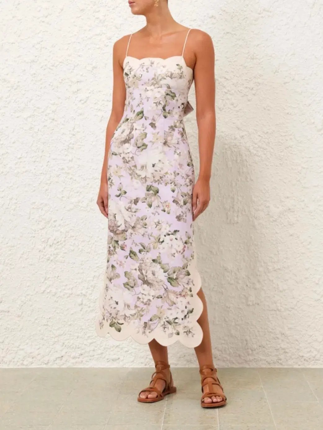 Zimmermann The Acacia Scallop Midi Dress in Lilac Floral Size 0/Au 8 photo 2