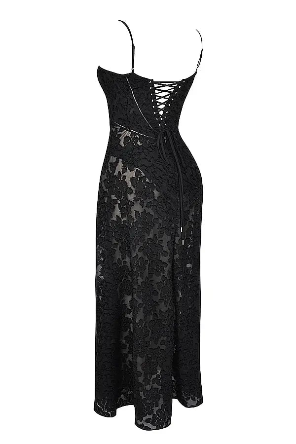 House Of CB Seren Floral Lace Back Maxi Dress Black  Size S/Au 8 photo 9