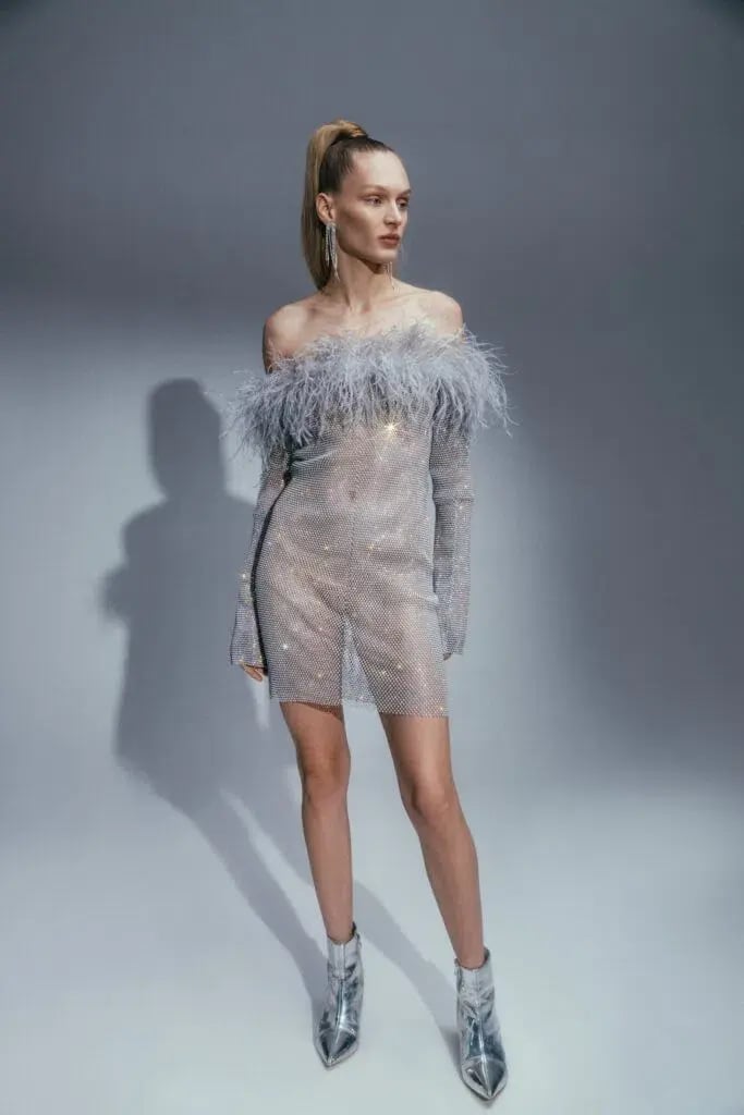 Santa Brands Sparkle Grey Mini Feather Dress Silver Grey Size S / AU 8 photo 2