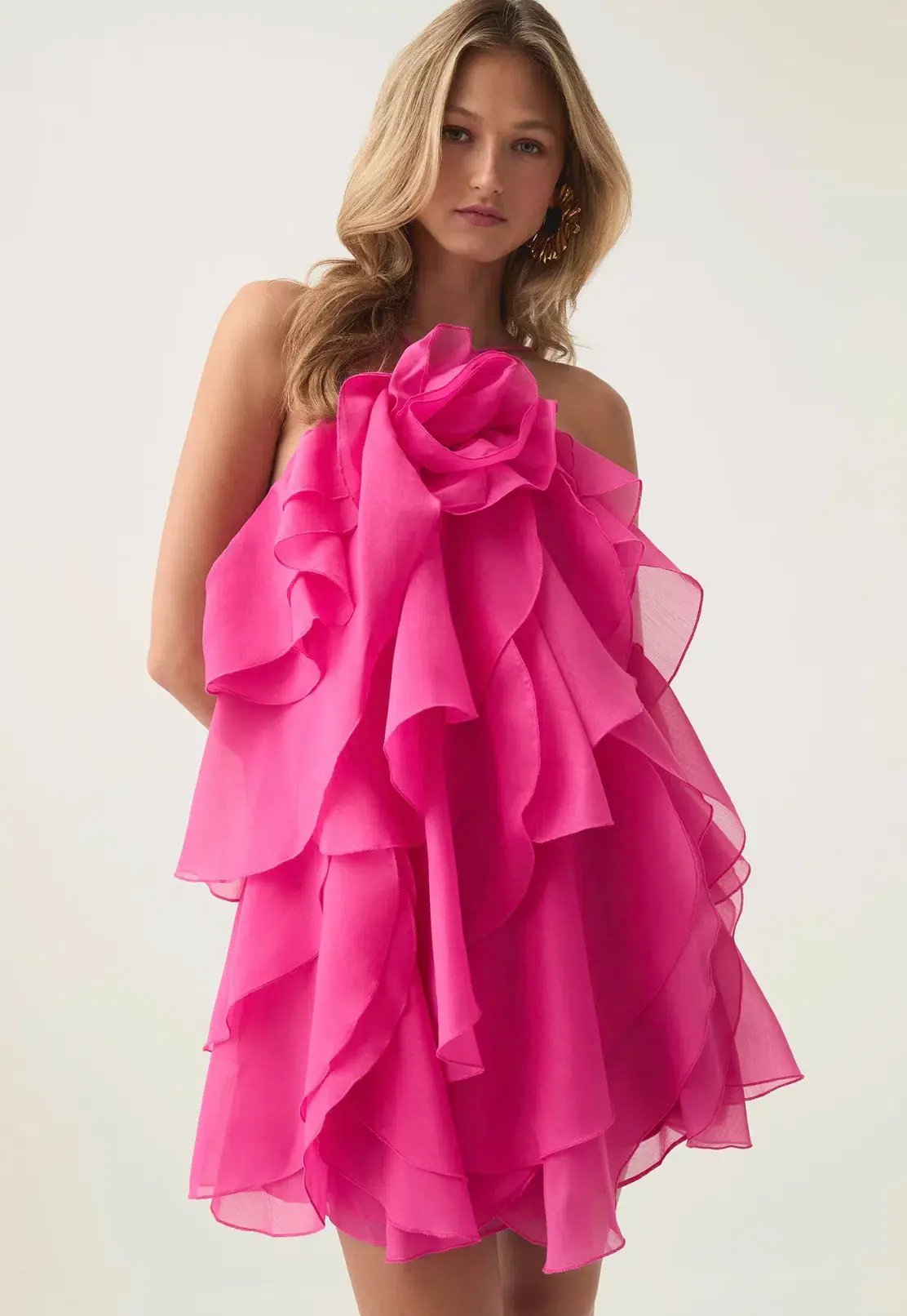 Aje Pandorea Layered Mini Dress Fuchsia Rose Size S / AU 8 photo 2