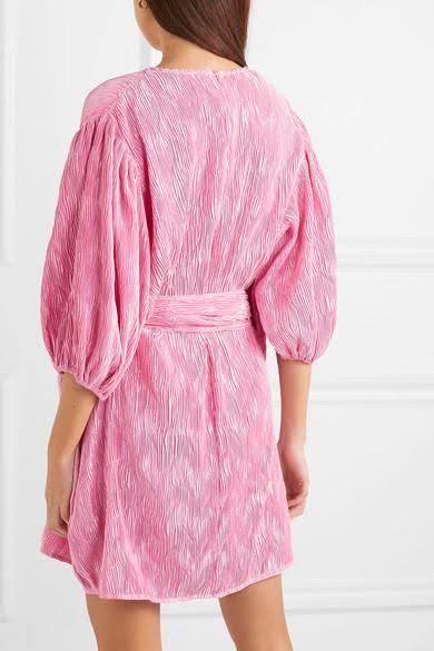 Ganni Belted Plisse Satin Mini Dress Size 12 photo 3