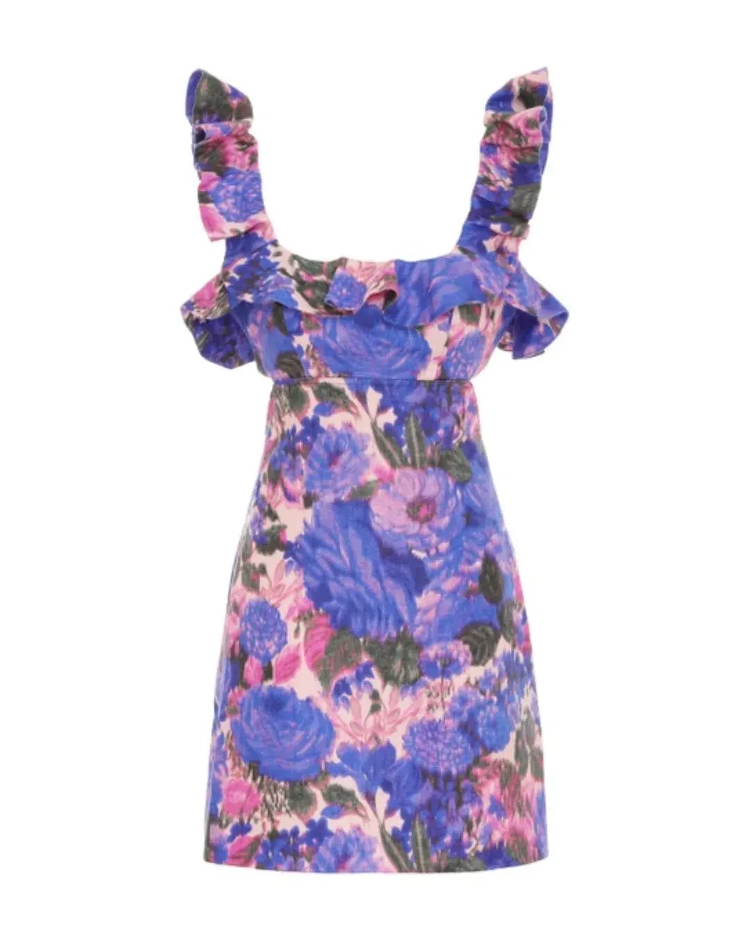 Zimmermann High Tide Frilled Mini Dress Purple Ikat Floral Size 0 / Au 8 photo 4
