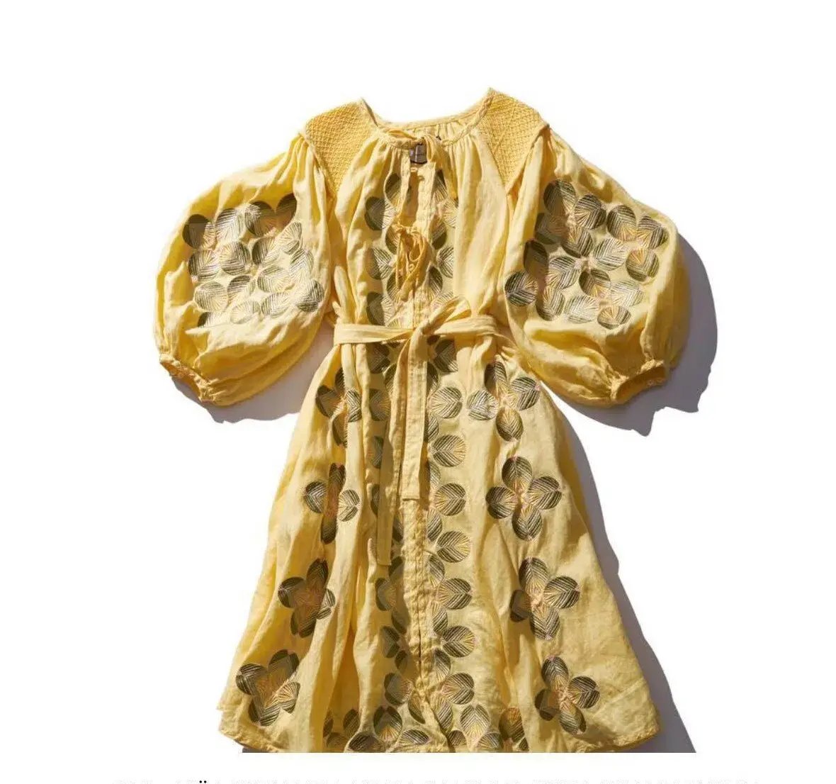 Innika Choo Sir Kulksware Yellow Linen Smock Midi Dress Print One Size photo 3