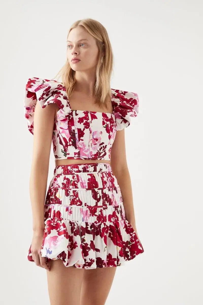 Aje Margot Bubble Sleeve Top and La Vie Bubble Mini Skirt Set Roses of Provence Size 14 photo 2