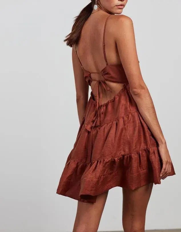 Shona Joy Elsa Tiered Mini Dress Brown Size 6 photo 2