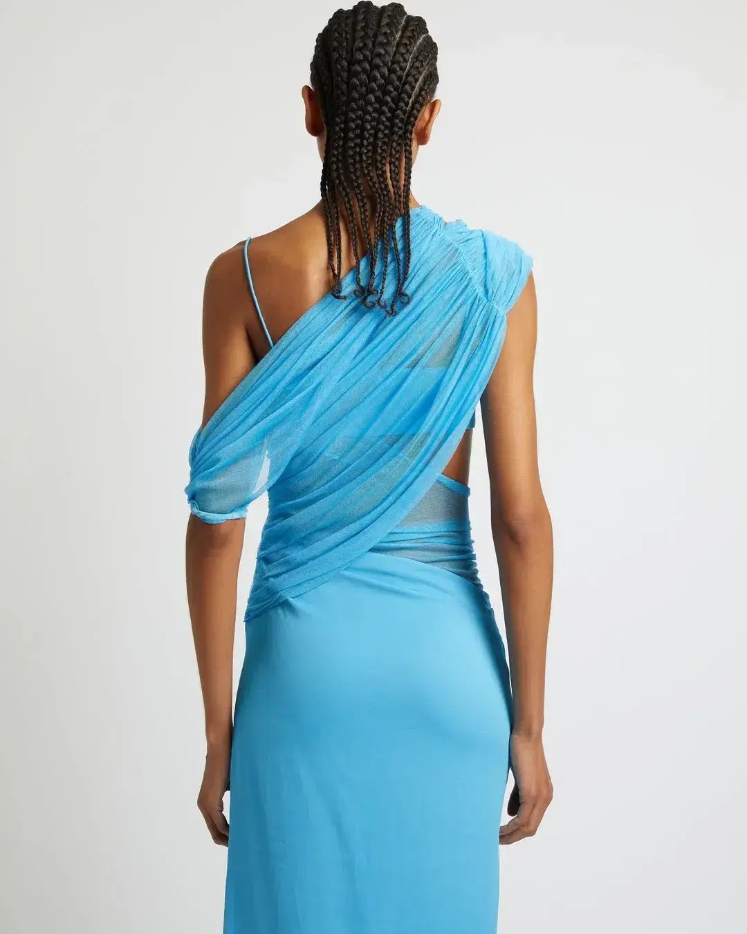 Christopher Esber Magnetica Asymmetric Midi Dress Dolphin Blue Size 8 photo 2