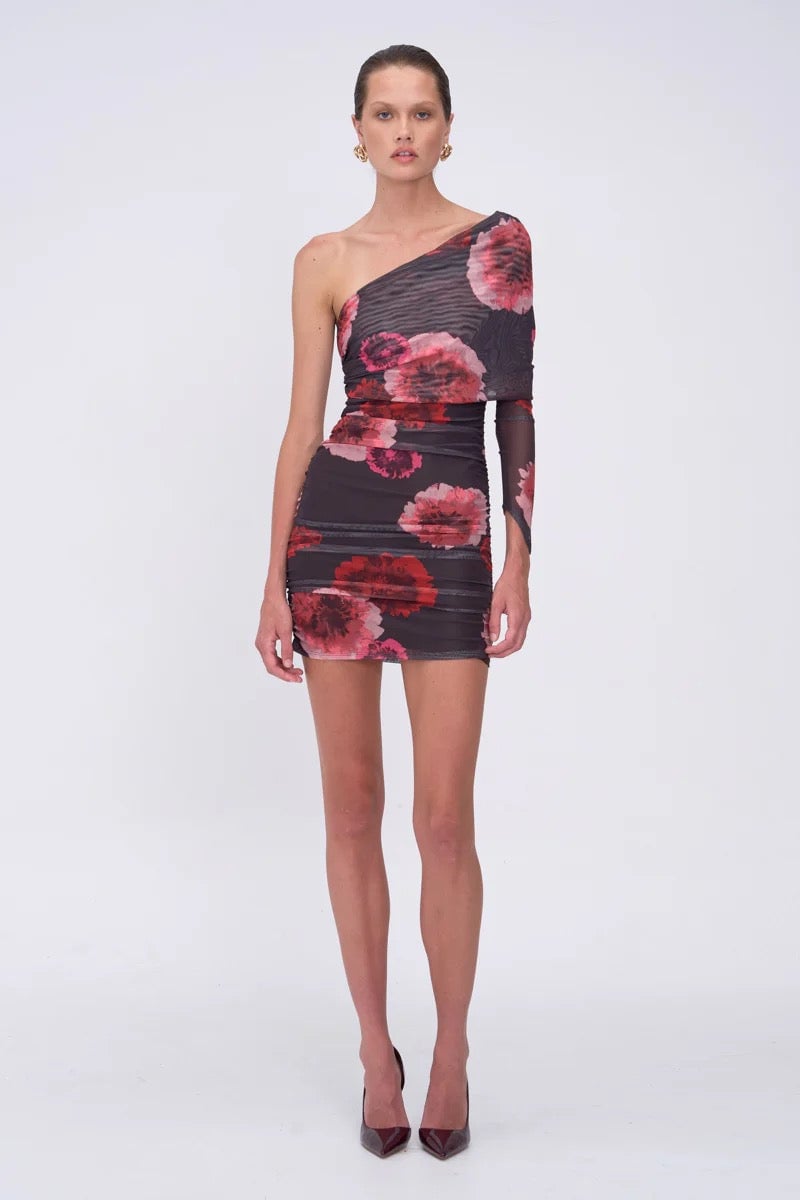 Suboo Frida Draped Off Shoulder Long Sleeve Mini Dress - Floral photo 3