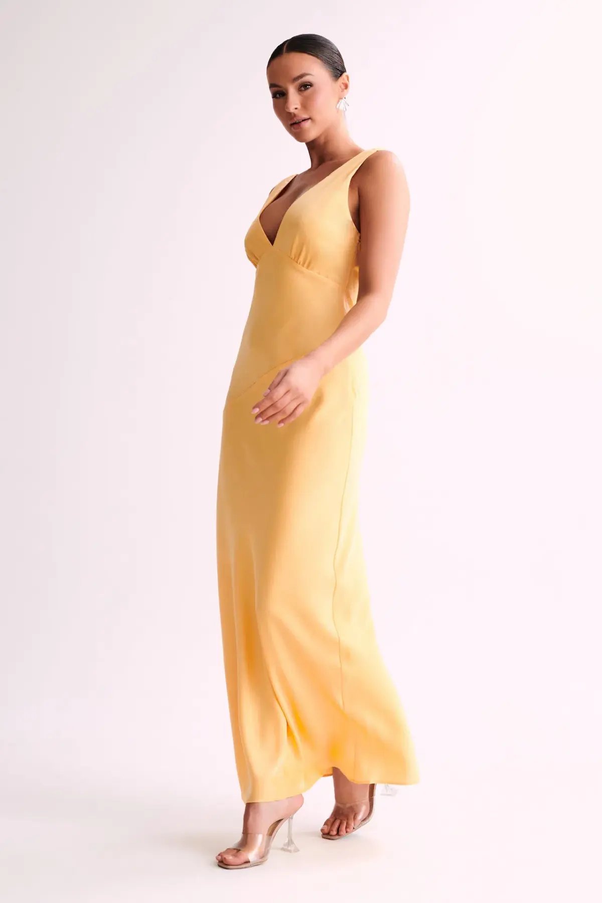 Meshki Nadia Satin Maxi Dress With Back Cowl Lemon Size XXL / AU 16 photo 4