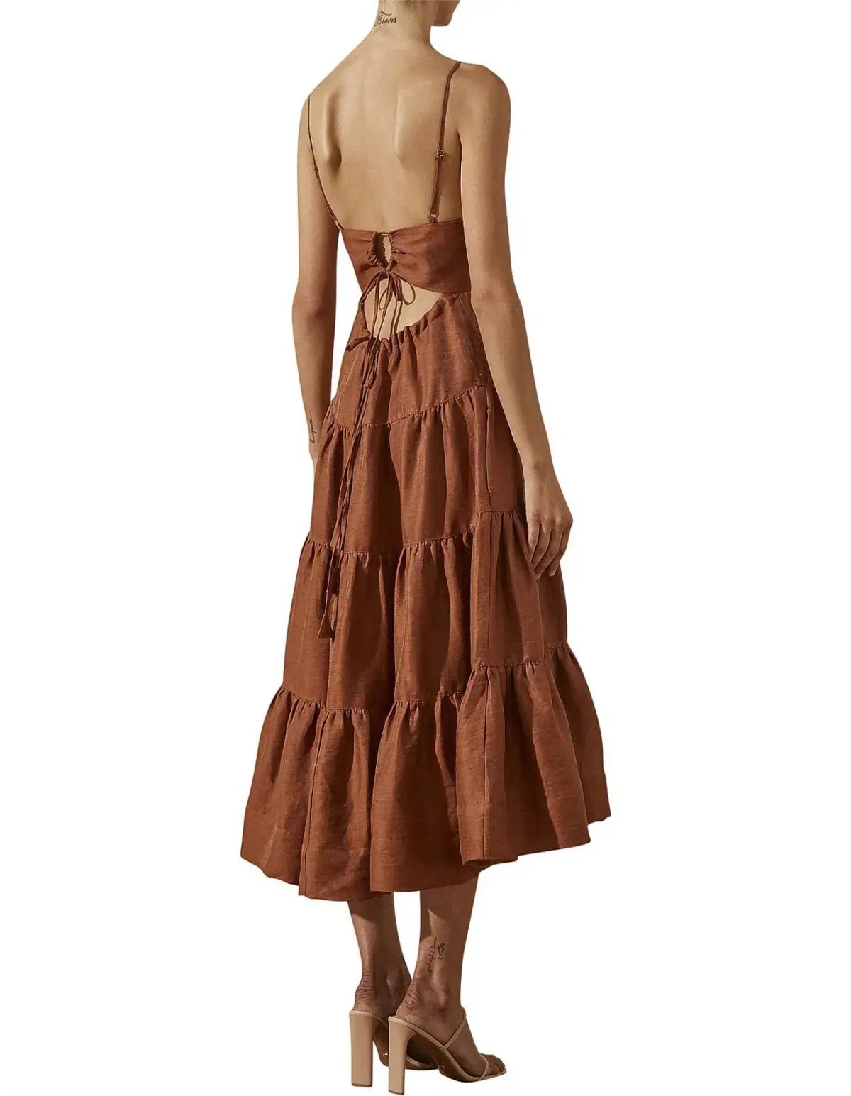 Shona Joy Elsa Tiered Midi Dress Brown Size AU 10 photo 3