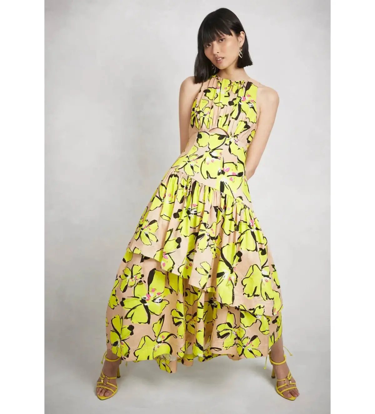 Aje Pelicano Citrus Bloom Racer Back Tiered Asymmetric Maxi Dress Print Size AU 8 photo 3