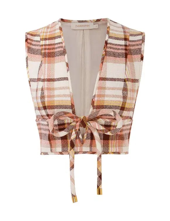 Zimmermann The Matchmaker Check Bow Bodice Size 0/Au 8 and Dance Short Size 1/Au 10 Set in Cream Check photo 2