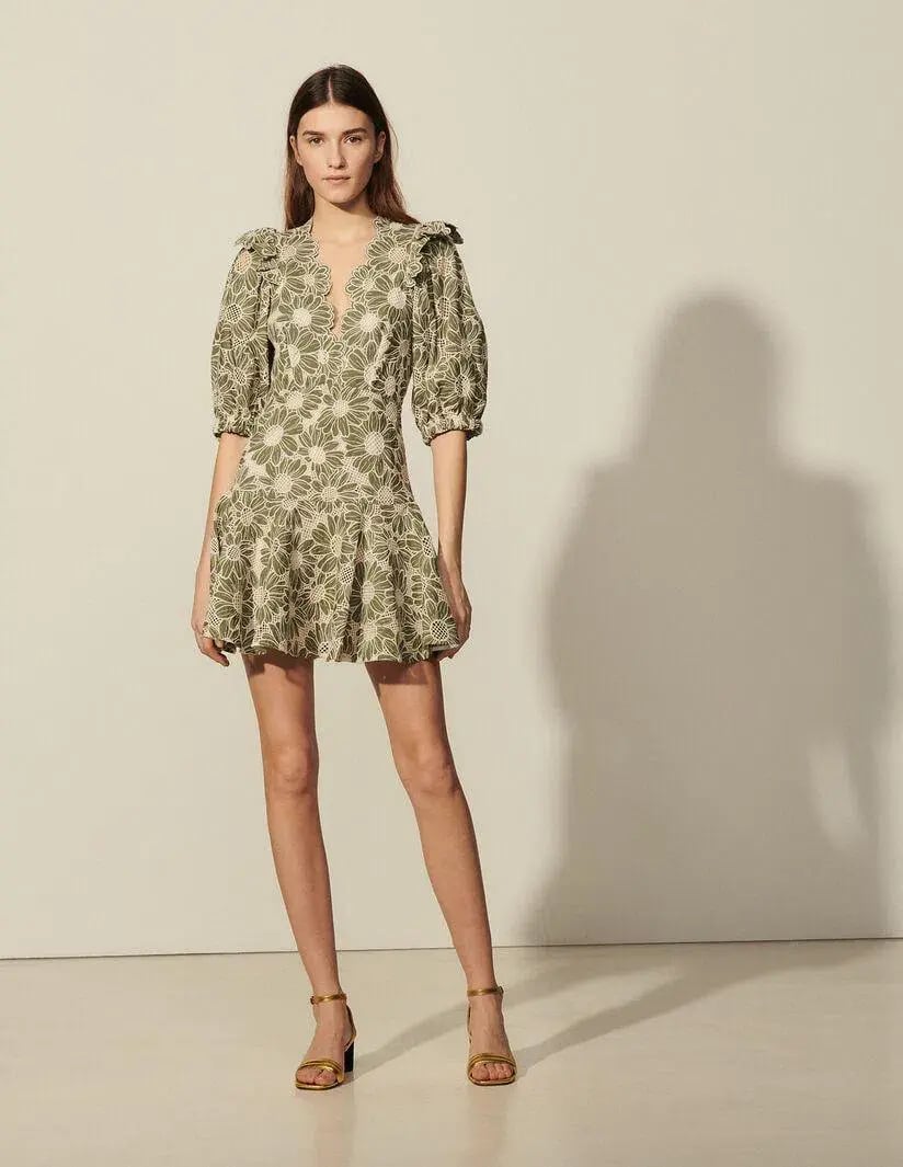 SANDRO embroidered floral green mini dress photo 9