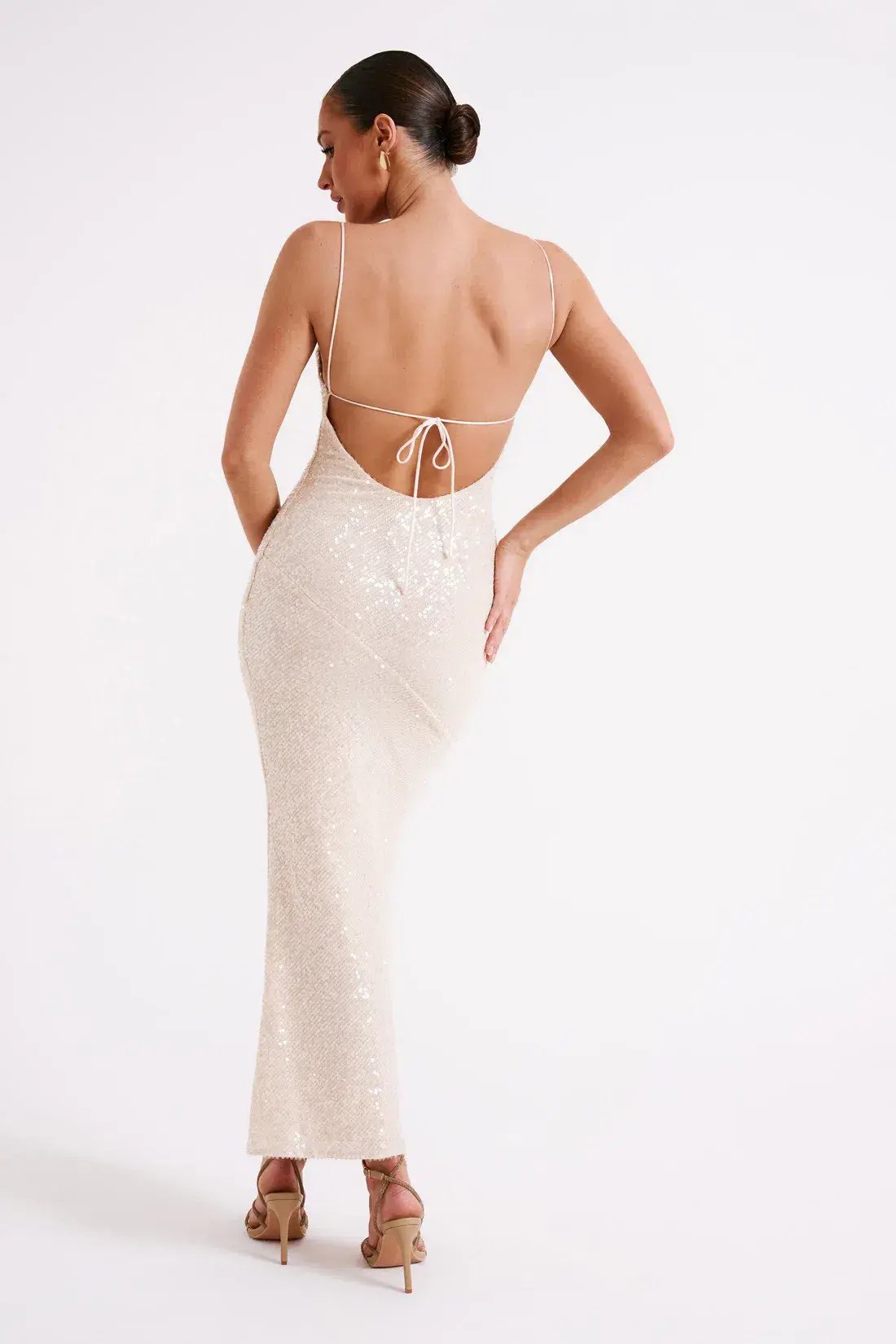 Meshki Brianna Sequin Maxi Dress Cream Size 8 photo 6