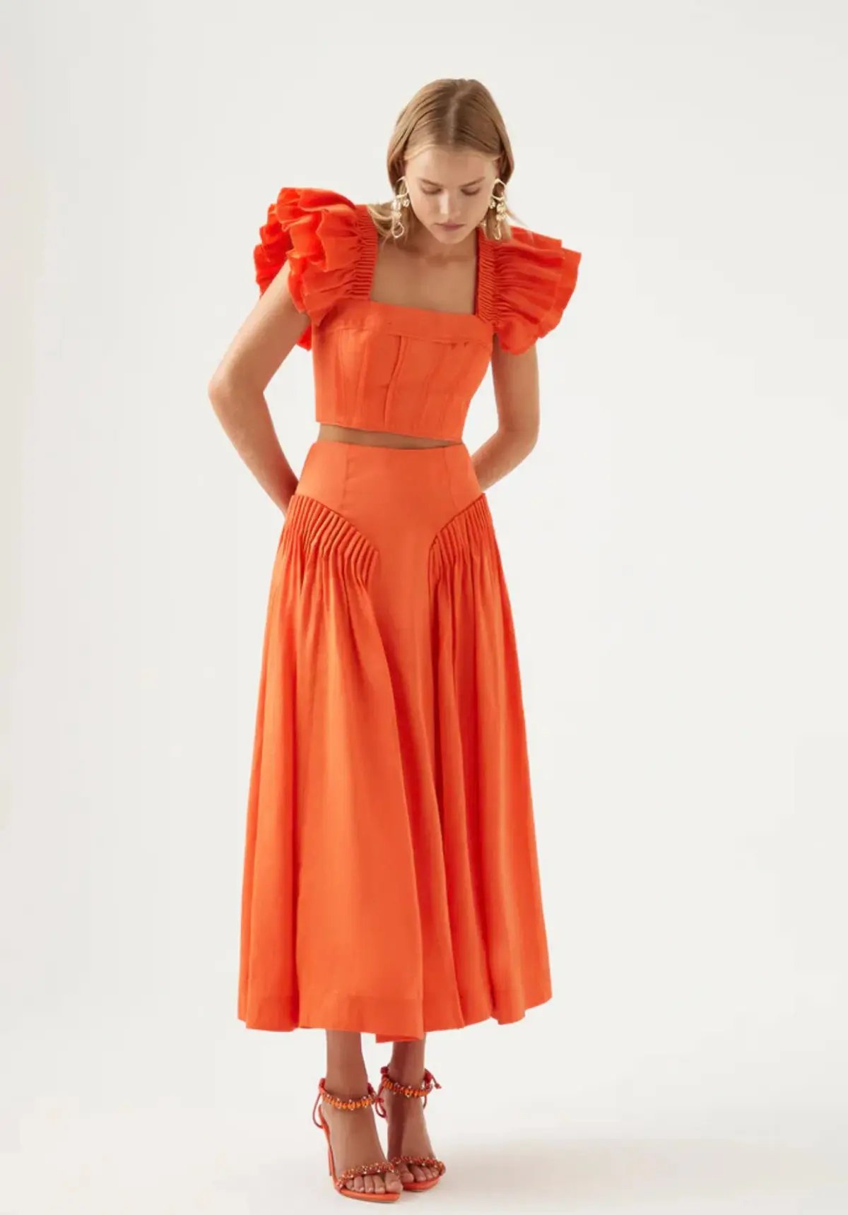 Aje Imagination Frill Sleeve Top and Yves Midi Skirt Set Orange Size 8 / S photo 2