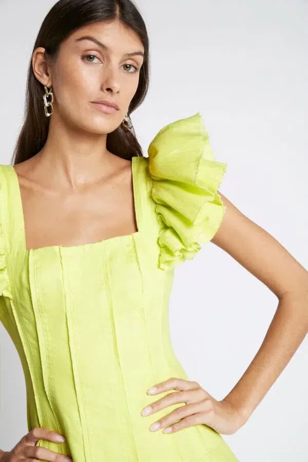Aje Breathless Frill Sleeve Mini Dress Green Size 8 photo 4
