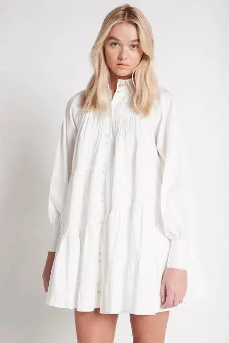 Aje Cascade Gathered Smock Mini Dress in Ivory/White Size 10 photo 3