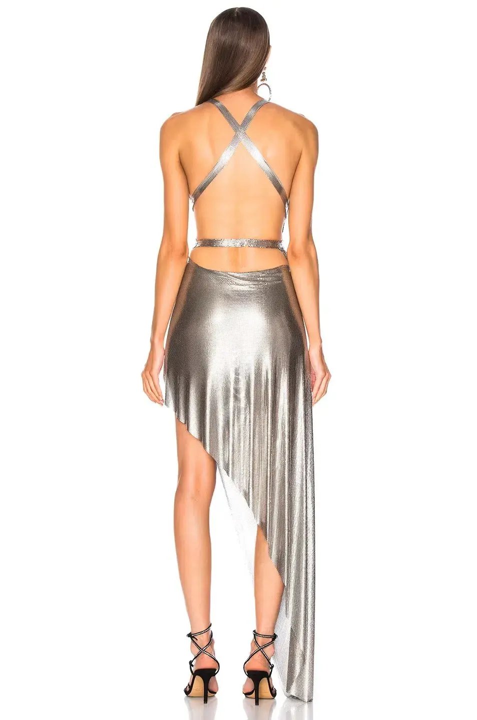 Fannie Schiavoni Izabel Mesh Dress Silver Size 8/10 photo 4