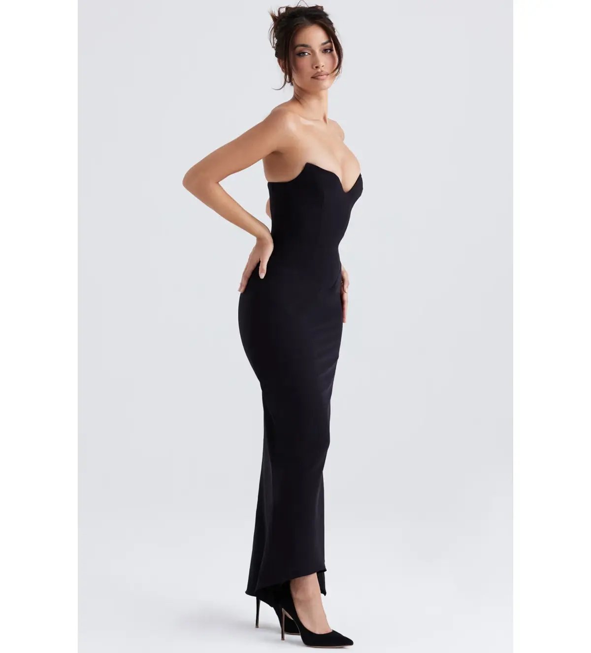 House of CB Sabine Crepe Strapless Corset Maxi Dress Black Size L/AU 12 photo 2