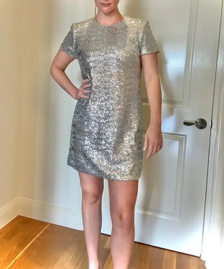 Cue Sequin Shift Mini Dress Silver Size 10 photo 2