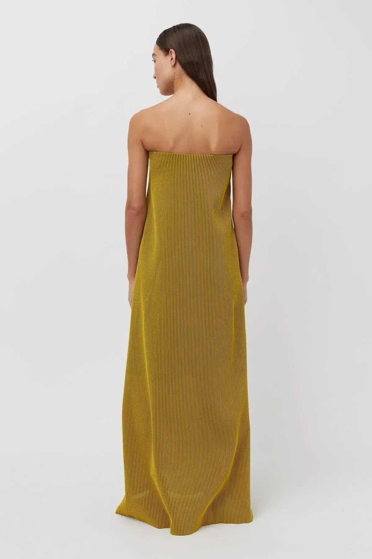 Camilla and Marc Izaro Strapless Maxi Column Dress in Brown/Gold Stripe Size 12 photo 3