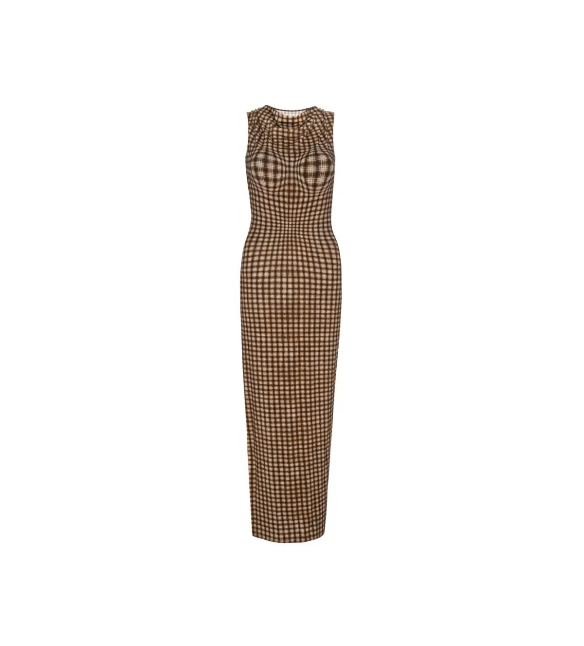 Miaou Brown Selena Maxi Dress in Warped Plaid Size AU 10 photo 4