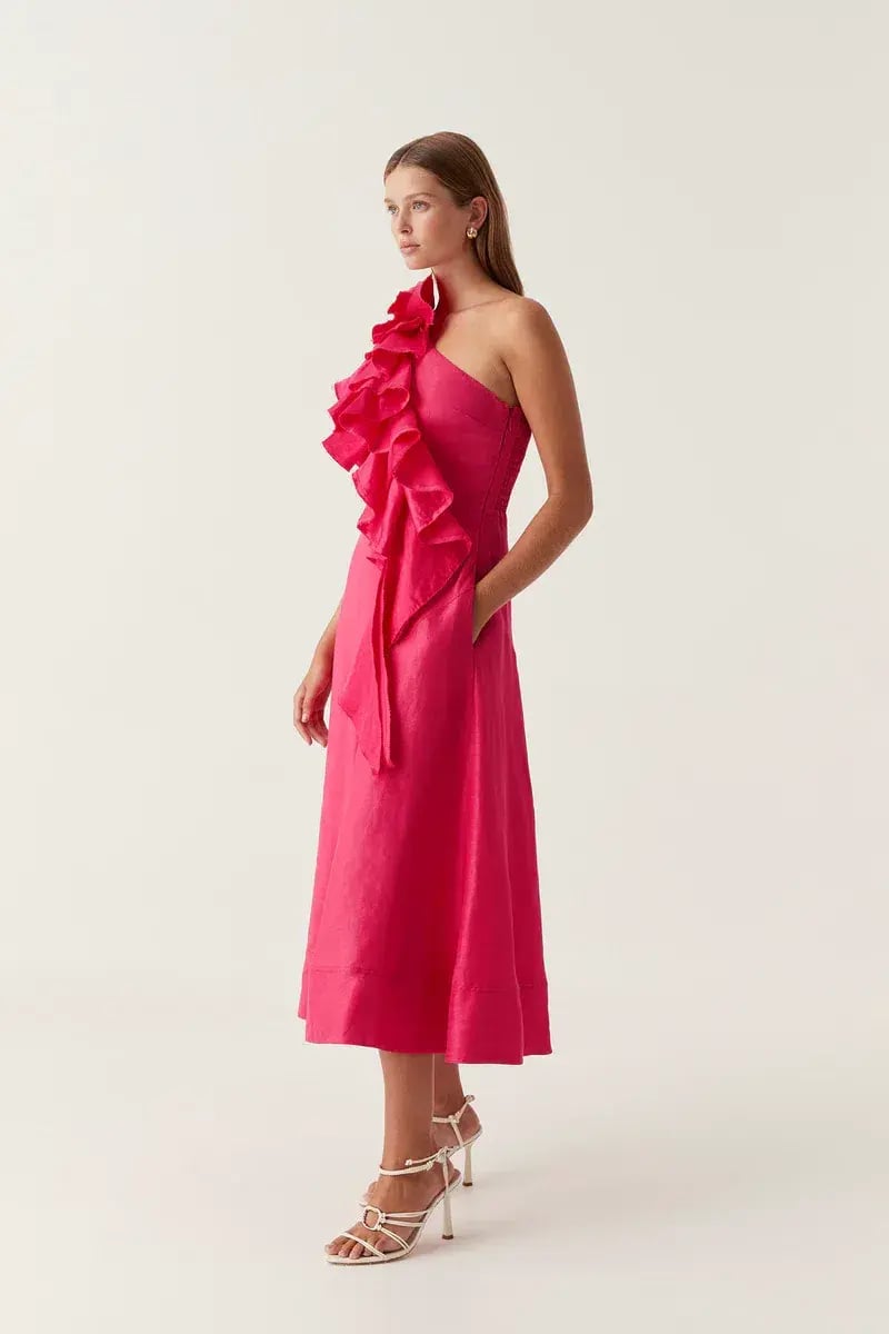 Aje Adelia Ruffle Midi Dress Pink Size 12 photo 2
