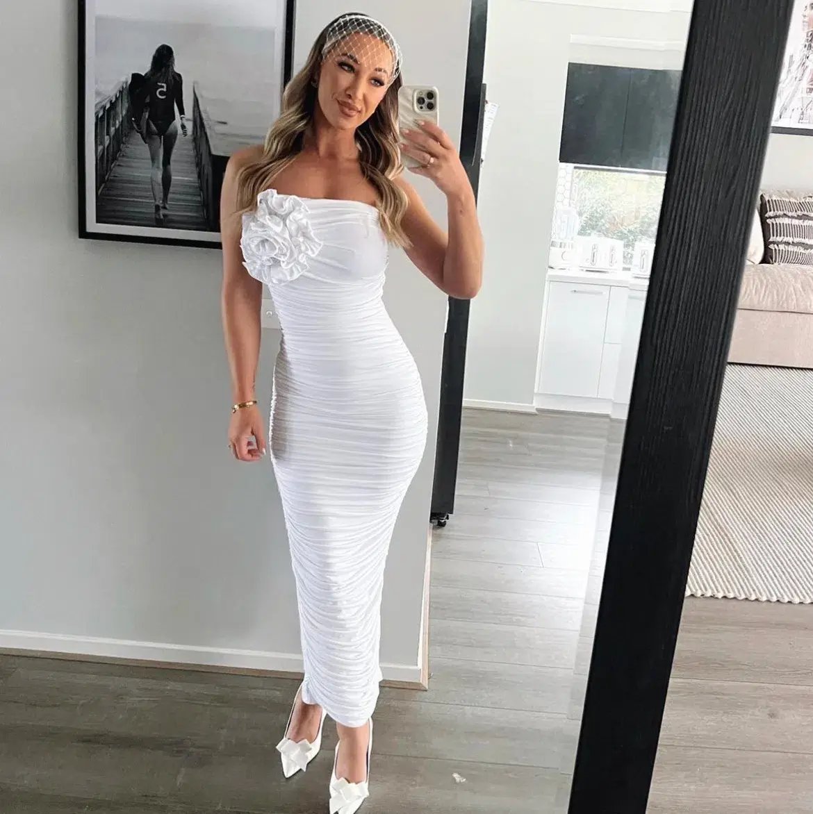 Bianca & Bridgett Tara Midi Dress White Size 8 photo 3