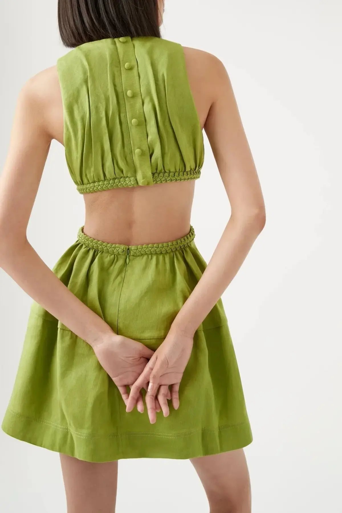 Aje Voyage Braided Cut Out Mini Dress Verdant Green Size 8 photo 3