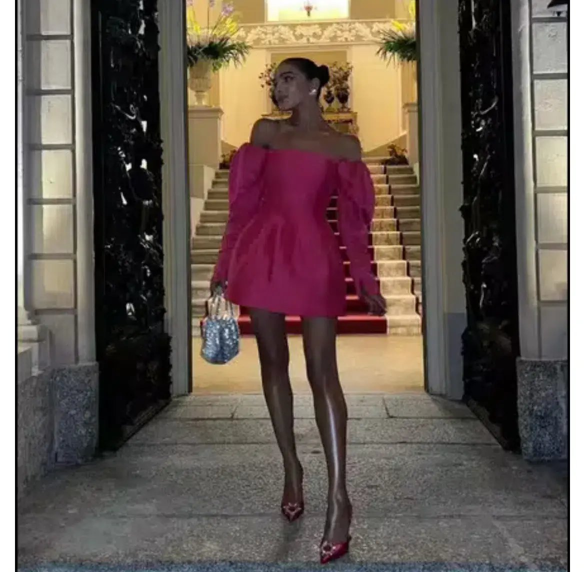 Aje Baret Sleeved Mini Dress in Pink Size 12 photo 2
