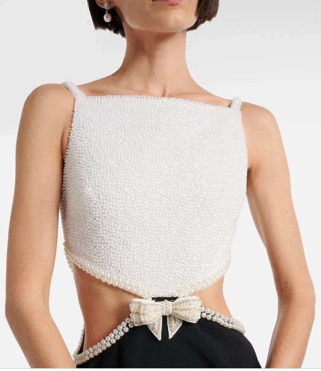 Self Portrait Faux Pearl Cutout Crepe Gown photo 3