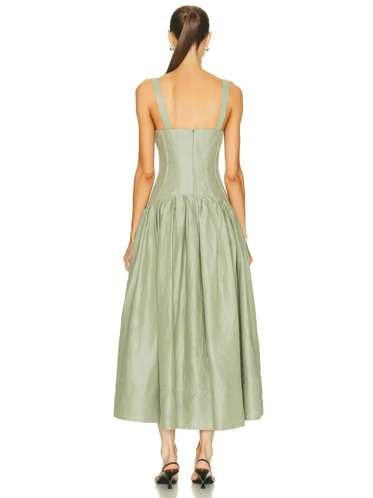 Nicholas Makenna Pleated Linen Midi Dress Green Size AU 10 photo 3