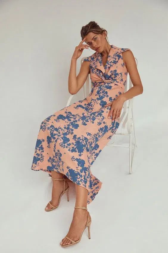 Scanlan Theodore Linen Floral Slip Midi Dress Floral Size 6 photo 2