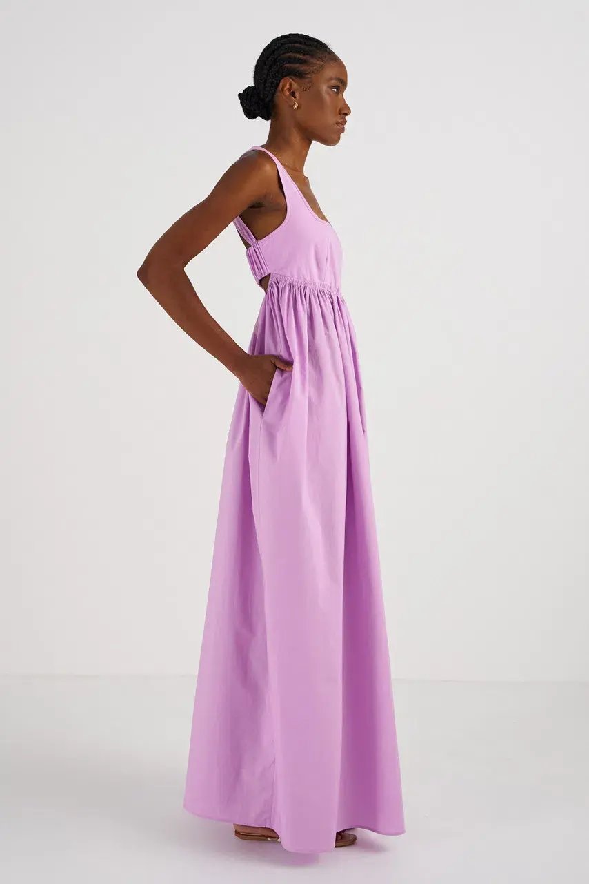 OROTON Strappy Open Back Poplin Maxi Sundress in Wisteria Purple Size 6 photo 4