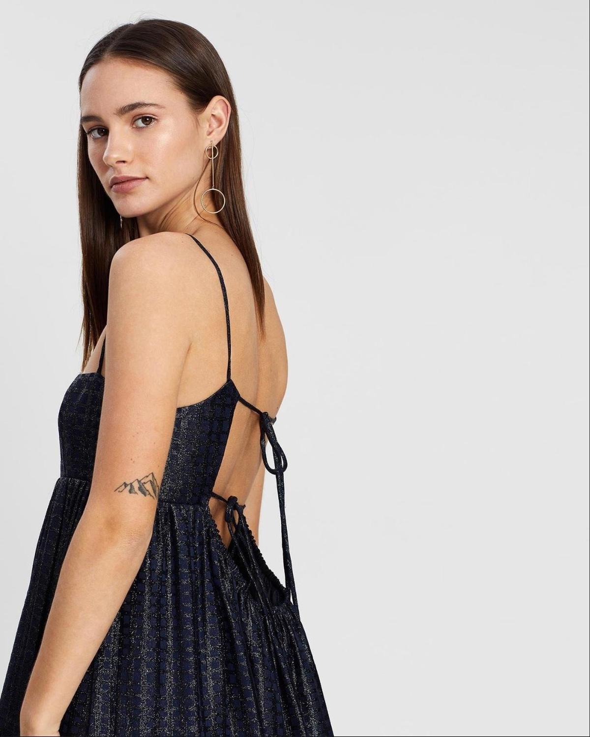 Asilio Metallic Check Dress Navy Size 10 photo 5