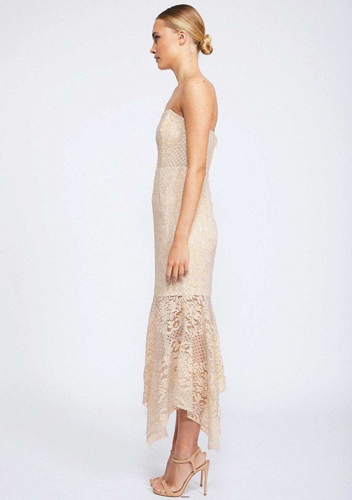 Shona Joy Lace Bustier Handkerchief Midi Dress Nude size 8 photo 2