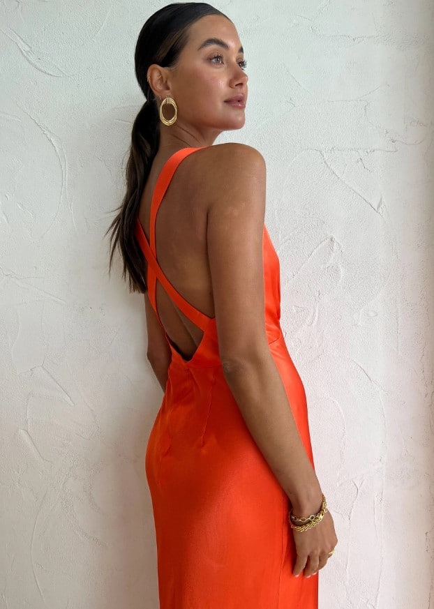 Shona Joy Milo Plunge Cross Back Midi Dress - Hibiscus photo 2