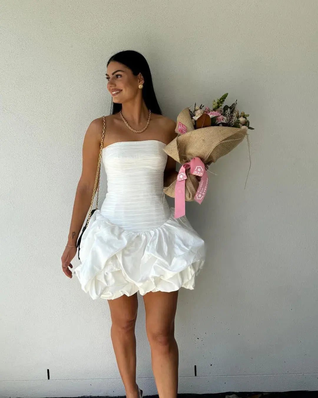 Aje Violette Bubble Hem Mini Dress in Ivory Size AU 12 photo 5