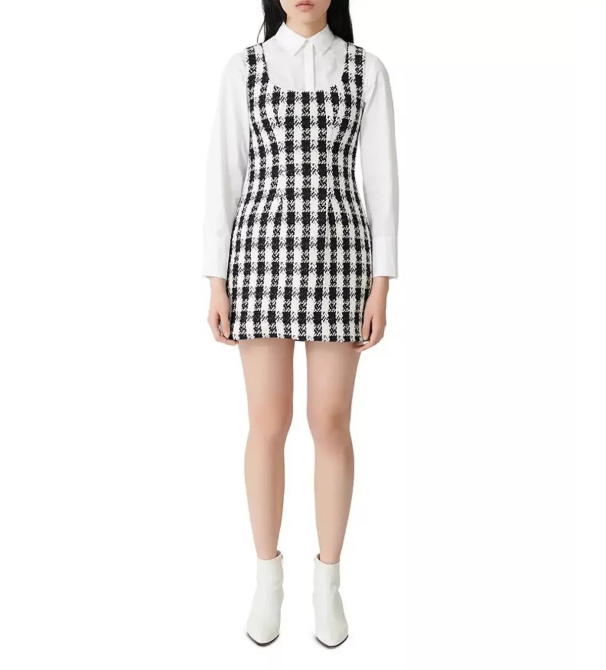 Maje Rocky Checked Cotton-Blend Tweed Mini Dress Multi Size AU 8 photo 3