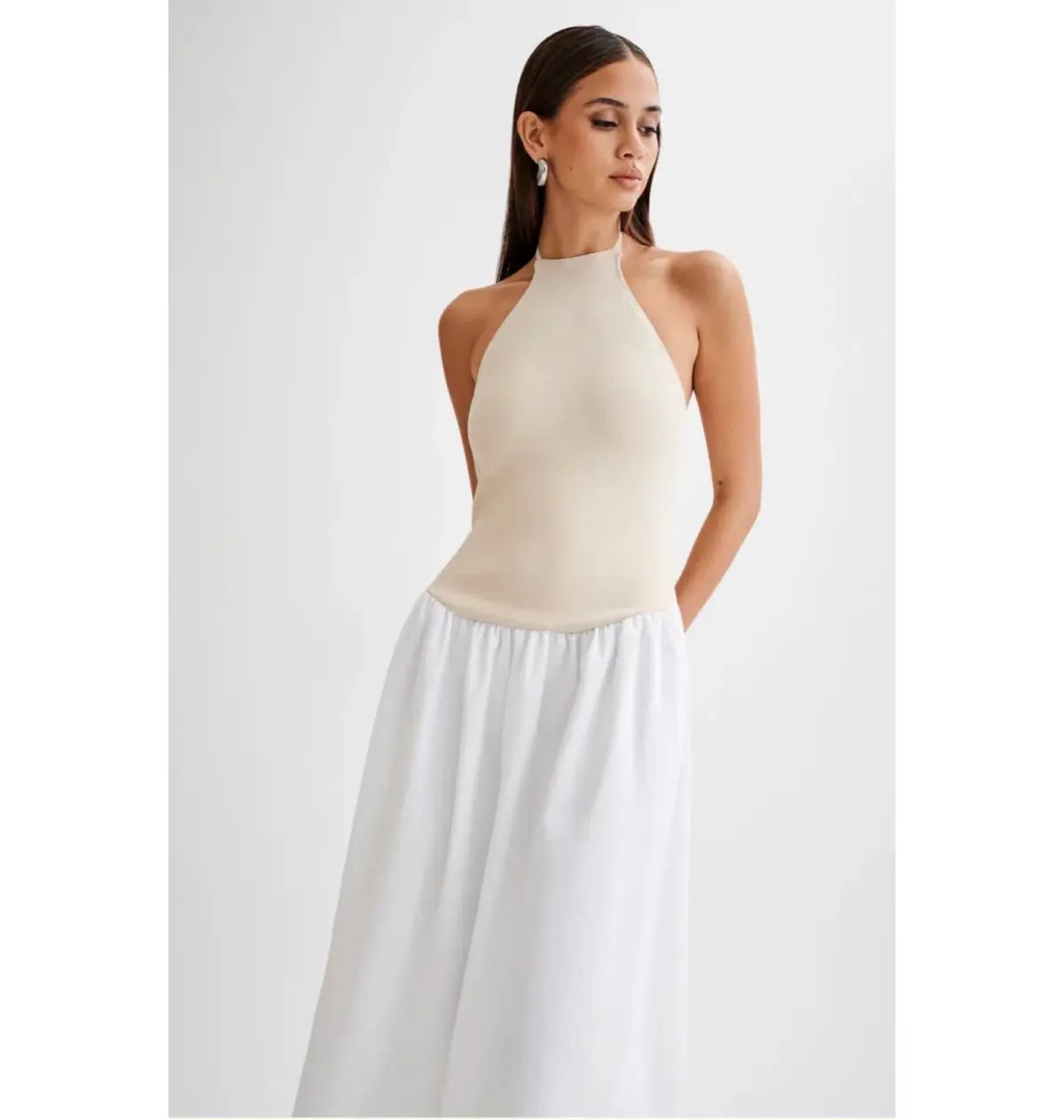 Meshki Katie Knit Linen and Midi Dress Natural/White Size XS / AU 6 photo 5