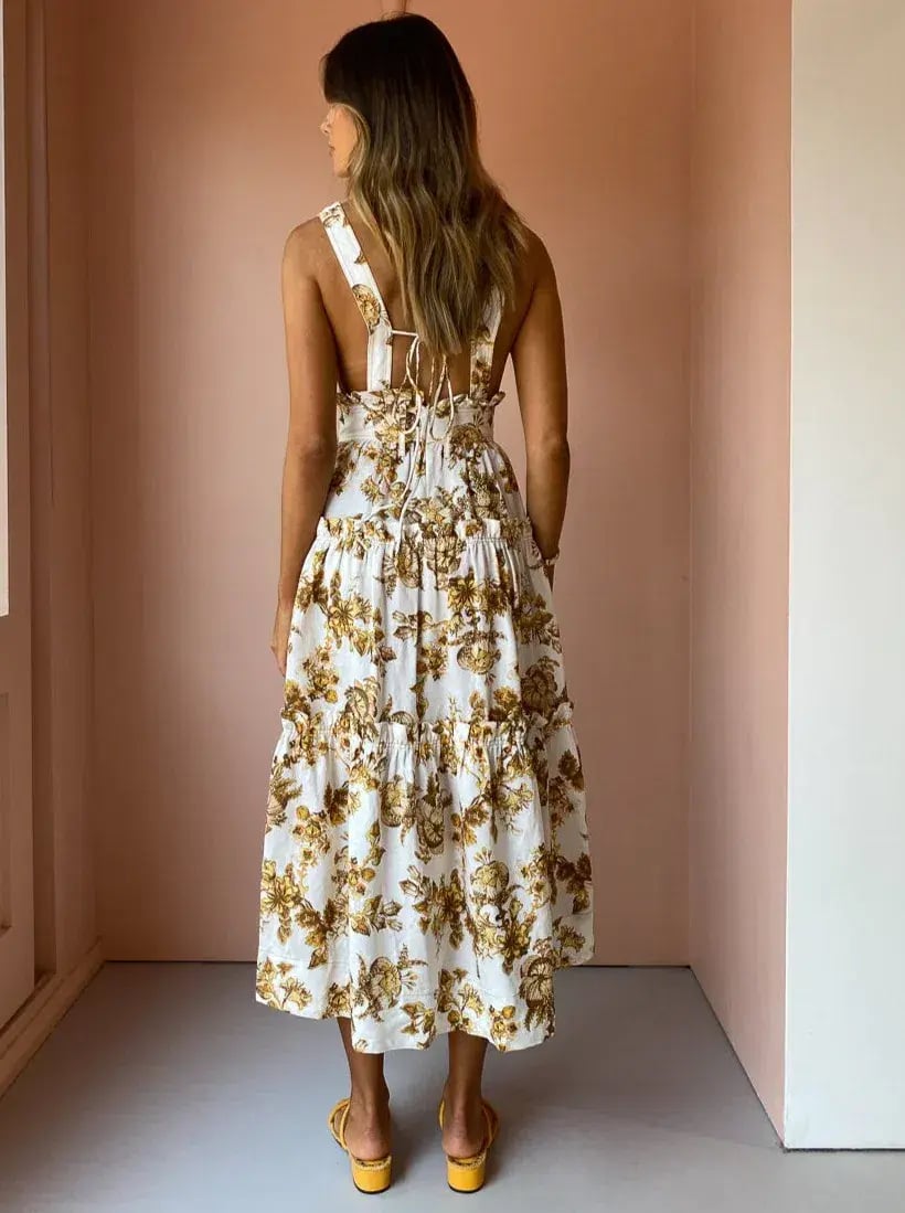 Shona Joy Bella Plunged Tiered Midi Dress Print Size 10 photo 3