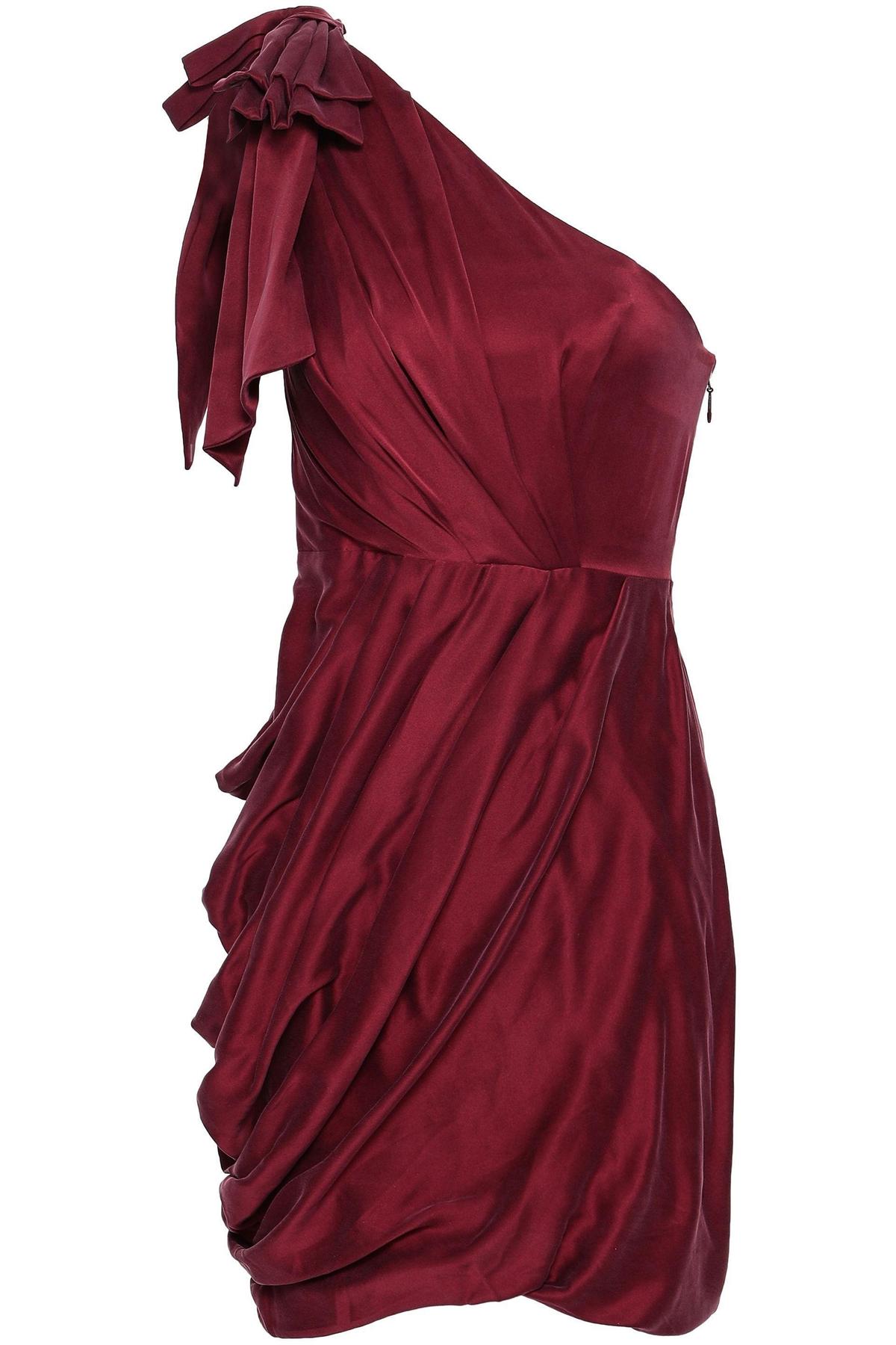 Zimmermann Ruched One Shoulder Washed Silk Mini Dress Burgundy Size 6 photo 3