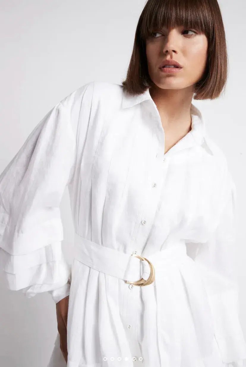 Aje Recurrence Belted Smock Dress White Size 10 / M photo 5