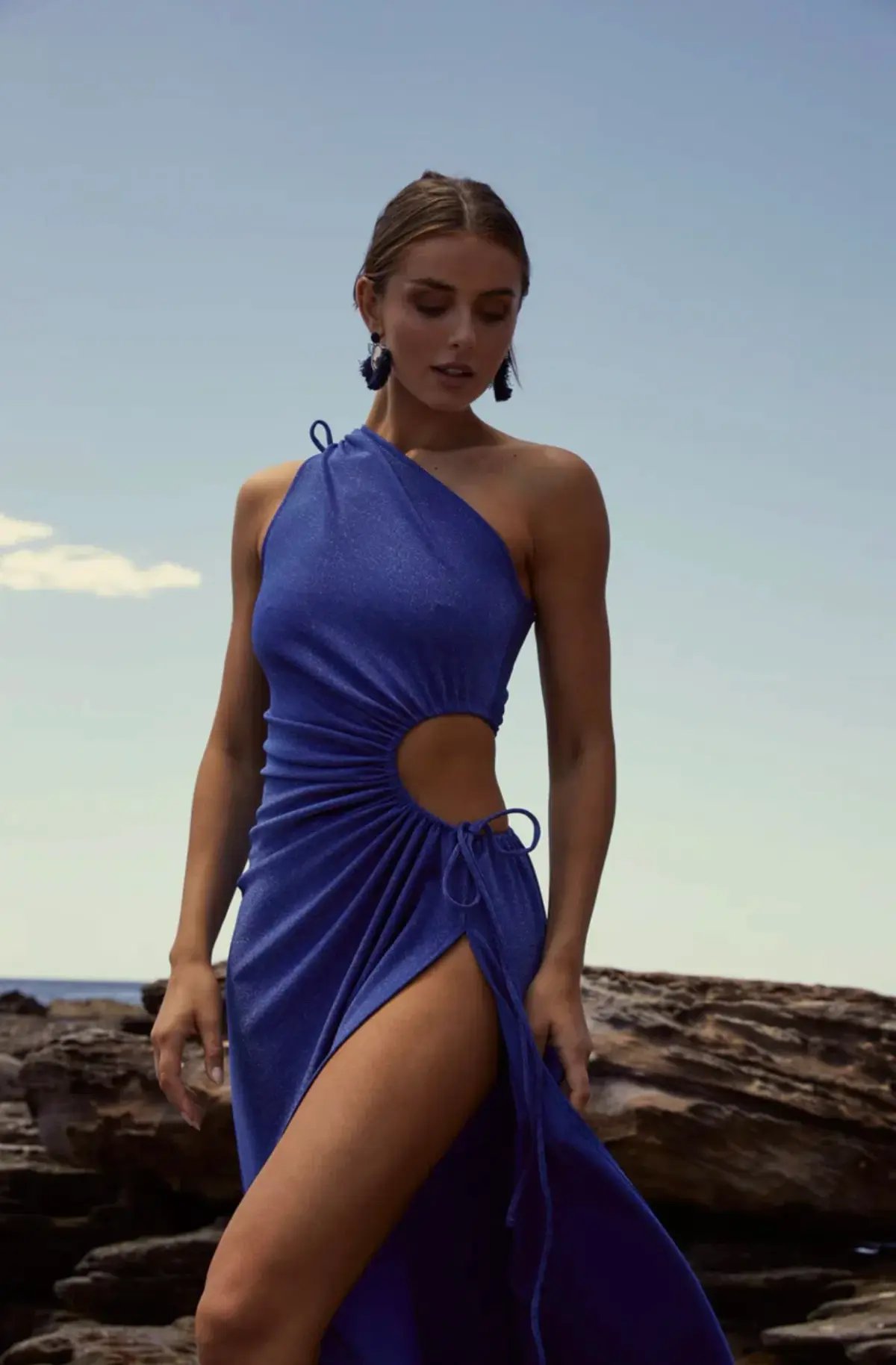 Sonya Moda Nour Cobalt Maxi Dress in Blue Shimmer Size 10 / M photo 3