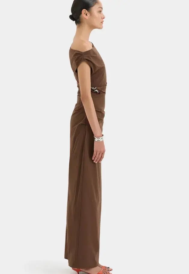 Sir Sol Off Shoulder Gown in Mocha Size 3/12 photo 4