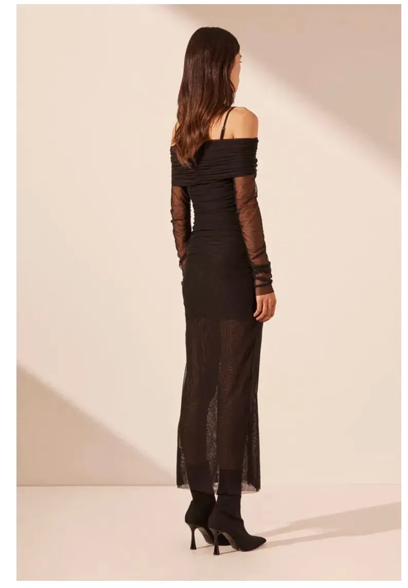 Shona Joy Mira Long Sleeve Off Shoulder Midi Dress Black Size 12 photo 3