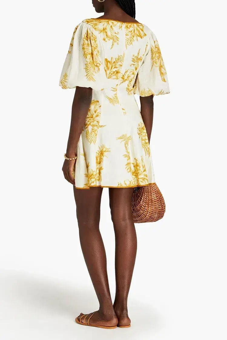 Zimmermann Empire Printed Linen Mini Dress Cream/Gold Size 2 / AU 12 photo 2