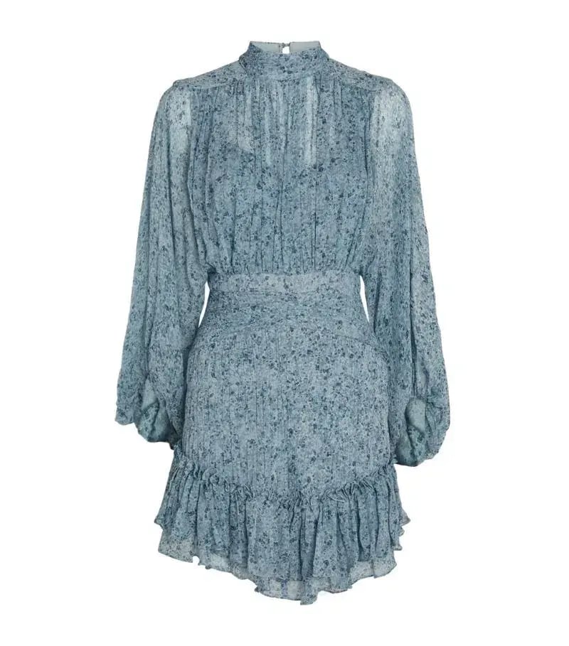 Shona Joy Harmony High Neck Ruched Mini Dress Blue Print Size 6 photo 2