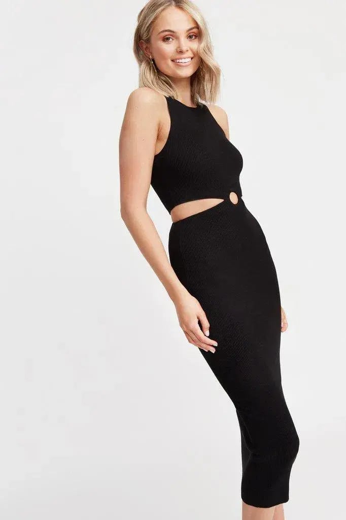Kookai Lola Cut Out Midi Dress Black Size 2 photo 2